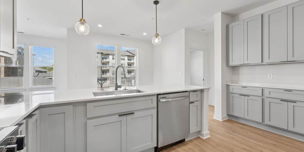 Modern bathroom with walk-in shower & closet at The Brook in Glen Allen, Virginia