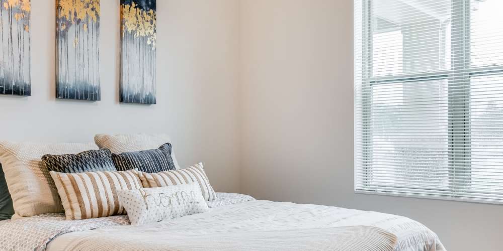 Bright bedroom at Eva Manor in Pleasant Prairie, Wisconsin