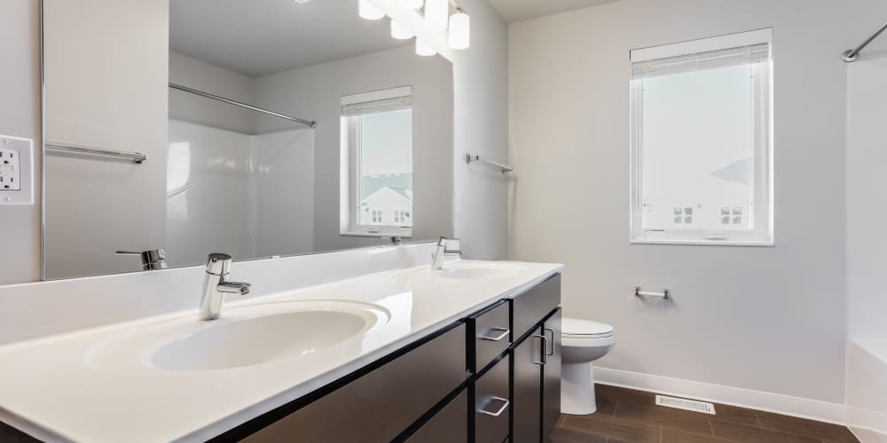 Bathroom with small window at Union Court Senior Apartments and Townhomes in Kenosha, Wisconsin