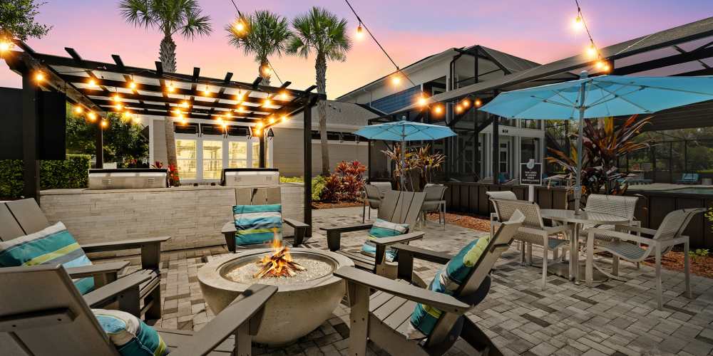 Outdoor grilling station by the pool at Vue on Lake Monroe in Sanford, Florida