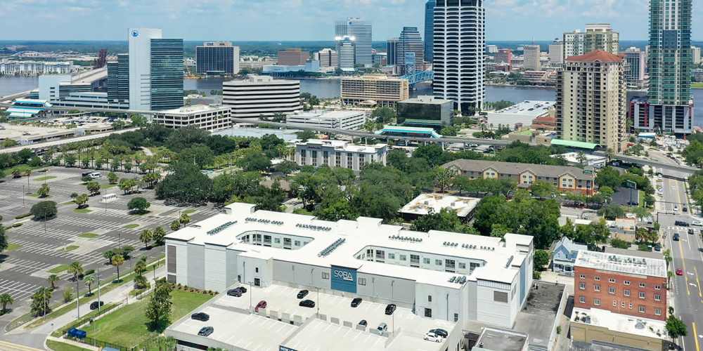 Exterior Building with Downtown view SoBA Apartments in Jacksonville, Florida