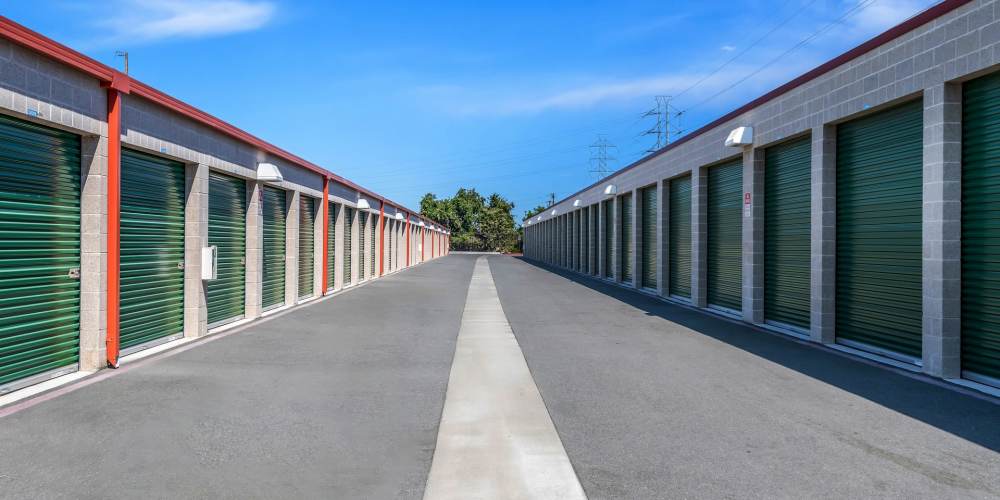 Outdoor storage units with drive-up access at StorQuest Self Storage in Milpitas, California