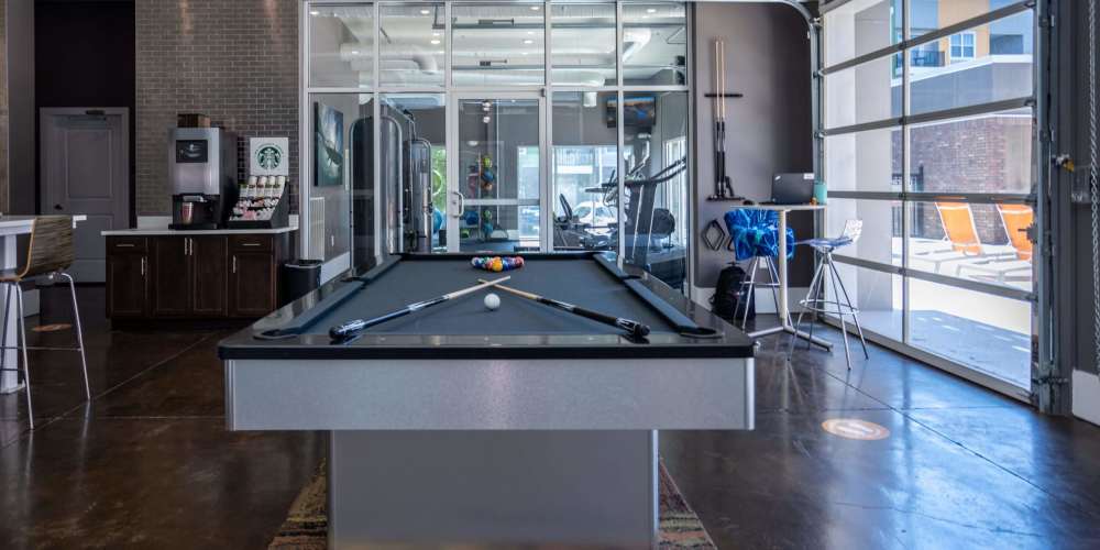 Clubhouse with pool table at 811 East Downtown in Knoxville, Tennessee