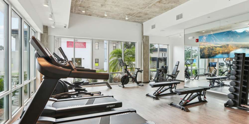 Fitness center with treadmill at The Breeze in Winter Haven, Florida