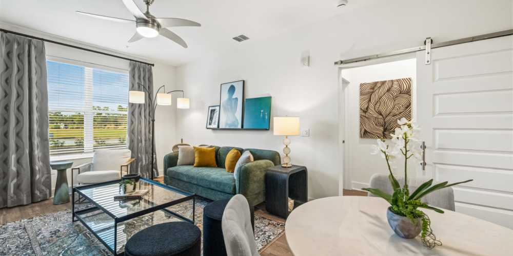 Model unit living room area at Grande Pointe, Orlando, Florida