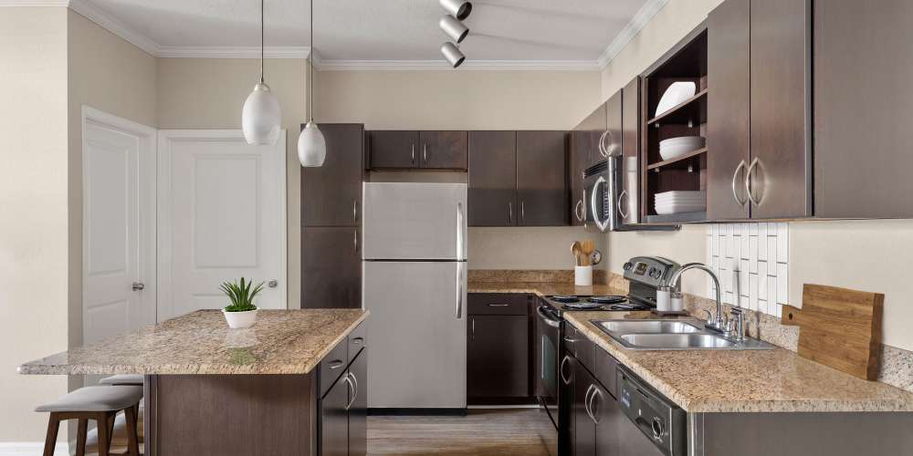Living room with ambient lighting at The Mills Apartment Homes in Greenville, South Carolina 