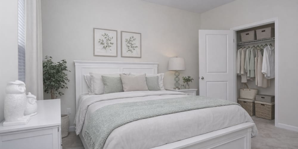 Bedroom with oversized closet at Avalon of Wilmington in Wilmington, North Carolina