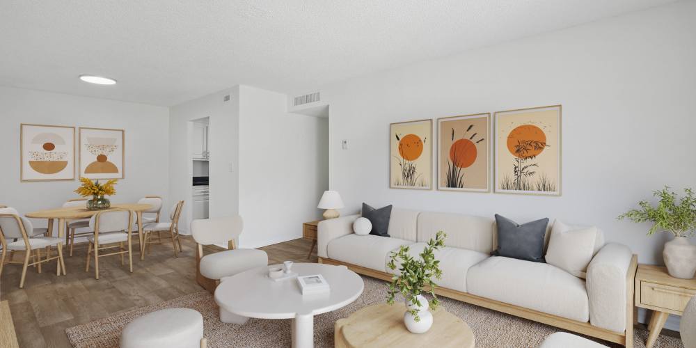 Wood-style flooring in an apartment living room at Costa Del Lago in Lake Worth, Florida