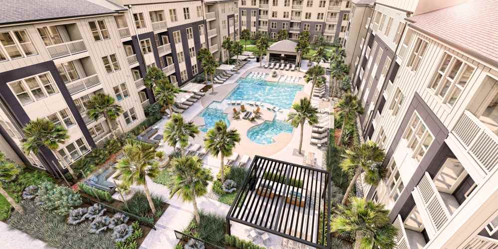 Resort-style pool with lounge chairs at Hutchinson in Summerville, South Carolina