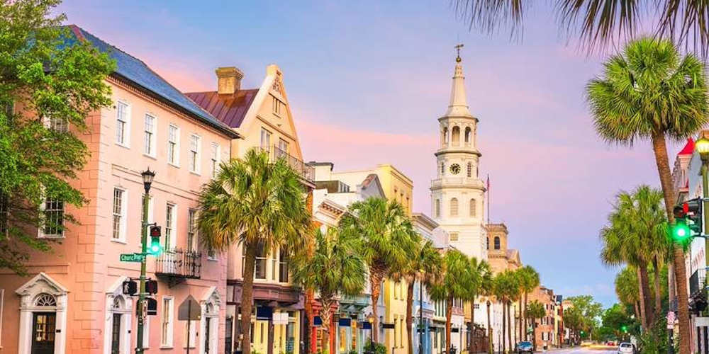 Woman having a cup of coffee near Sabal Palms in Charleston, South Carolina