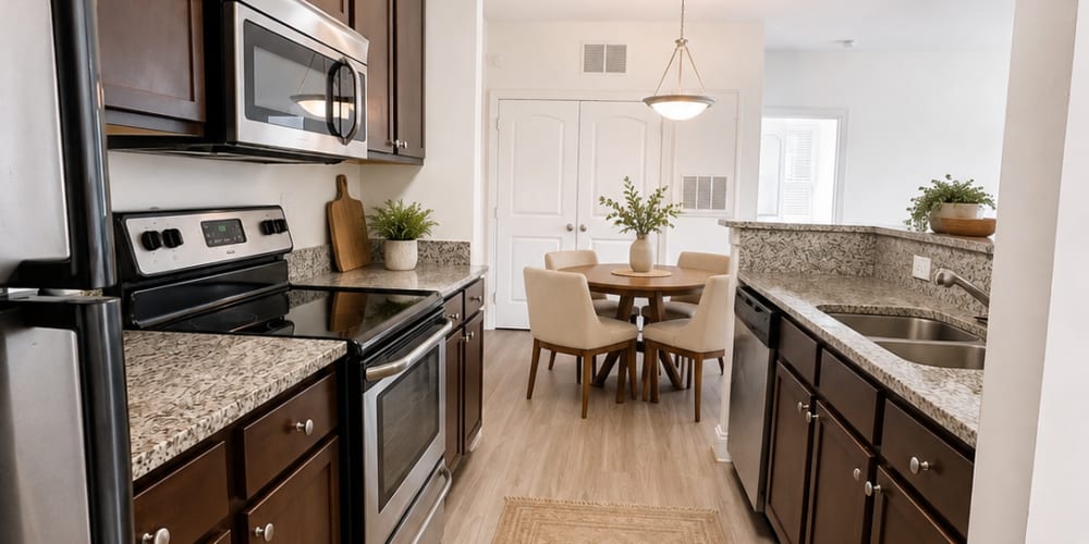 Furnished kitchen and dinging room at Gateway at Rock Hill in Rock Hill, South Carolina