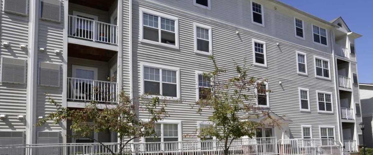 Building exterior at Corrigan Square Apartments in Gaithersburg, Maryland