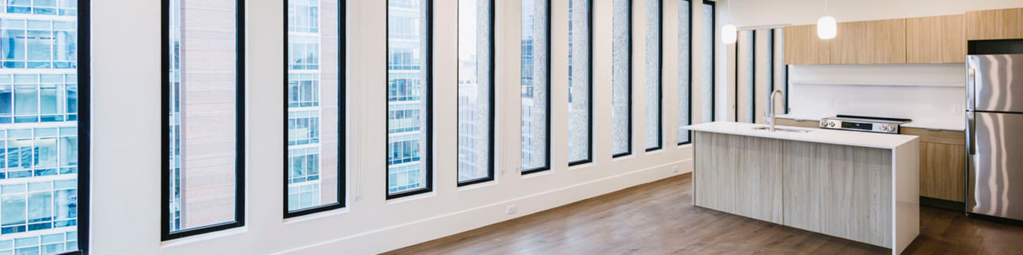 Empty space with cool windows at Residences at 111 Lyon in Grand Rapids, Michigan