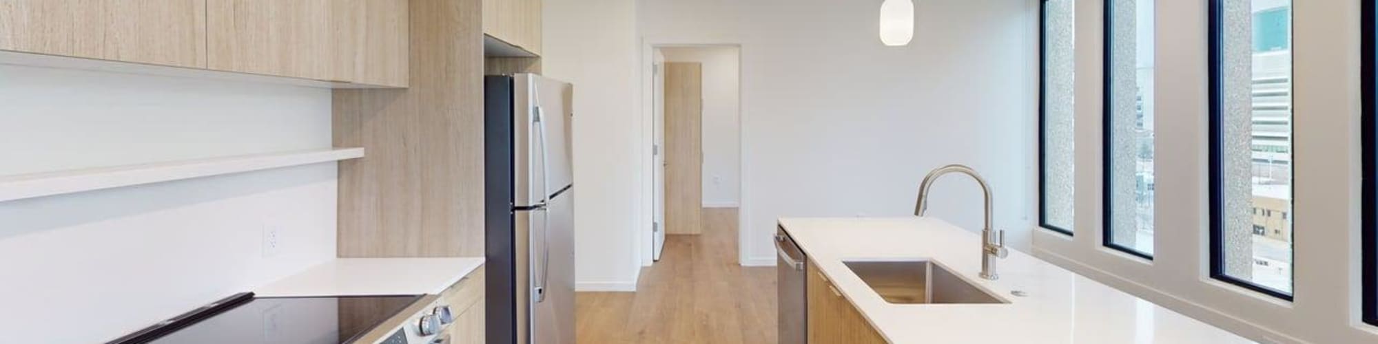 kitchen side angle at Residences at 111 Lyon in Grand Rapids, Michigan