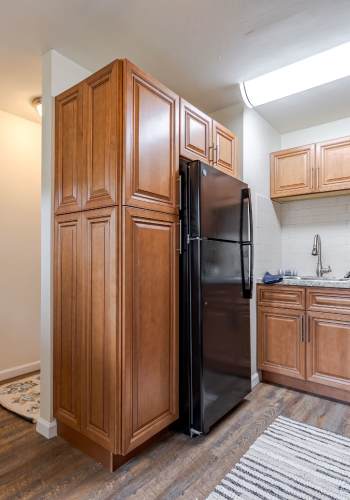 Kitchen with ample counter space and cabinets at Park Apartments in Bordentown, New Jersey