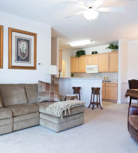 A furnished apartment living room at Cloisters at Carolina Forest in Myrtle Beach, South Carolina