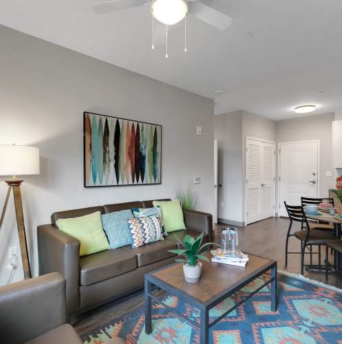 Well decorated living room at The Edge in Pensacola, Florida