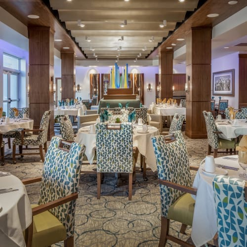 Large open dining room at All Seasons Naples in Naples, Florida