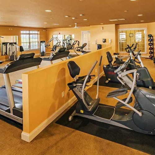 Cardio machines and weights in the high-tech fitness center at Reserve at Southpointe in Canonsburg, Pennsylvania