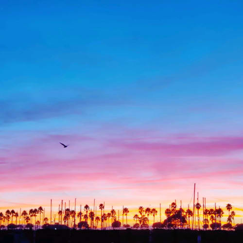 Boat harbor sunset at Portside Ventura Harbor in Ventura, California