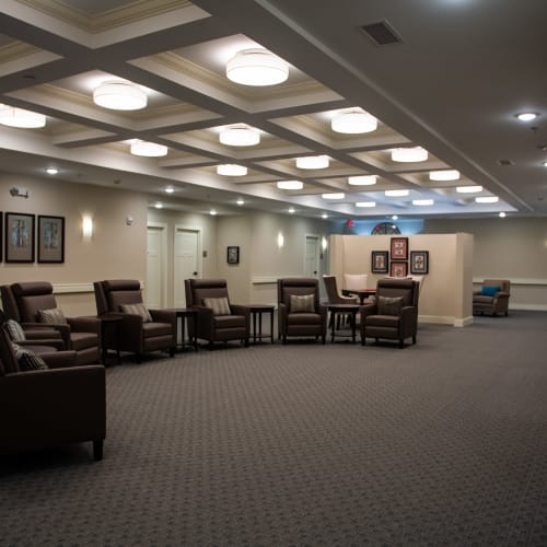 Theater seating at Westminster Memory Care in Aiken, South Carolina.