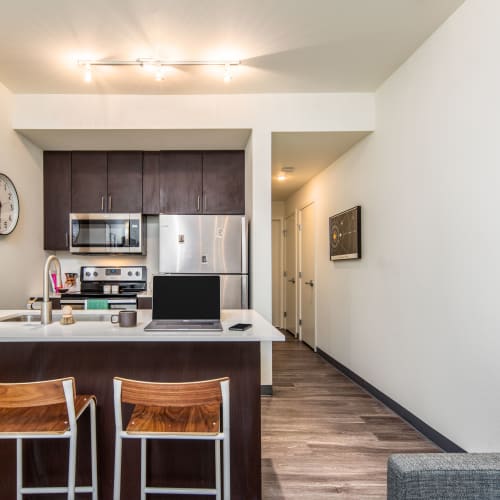 Fully equipped kitchen at IDENTITY Moscow in Moscow, Idaho