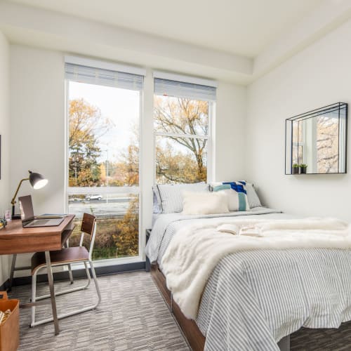 Bedroom with space to study at IDENTITY Moscow in Moscow, Idaho