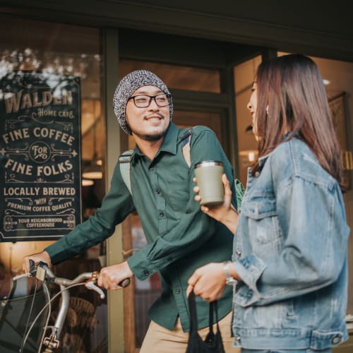 Friends grabbing coffee before class in Reno, Nevada near IDENTITY Reno