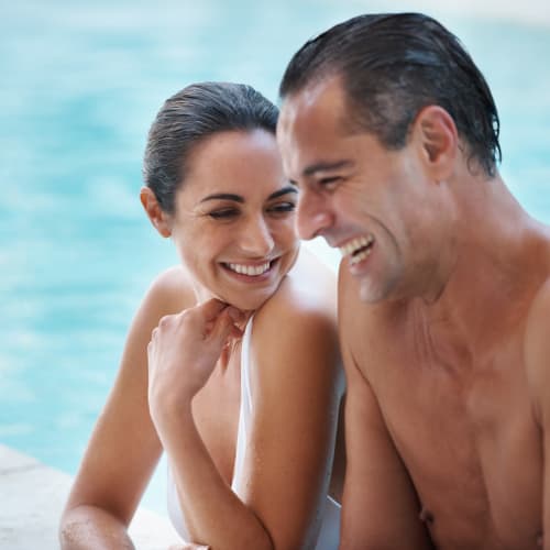 Residents getting to know each other in one of the four swimming pools at Hyde Park at Montfort in Dallas, Texas