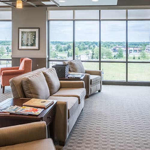 Gallery and lounge area with couches at First & Main of New Albany in New Albany, Ohio