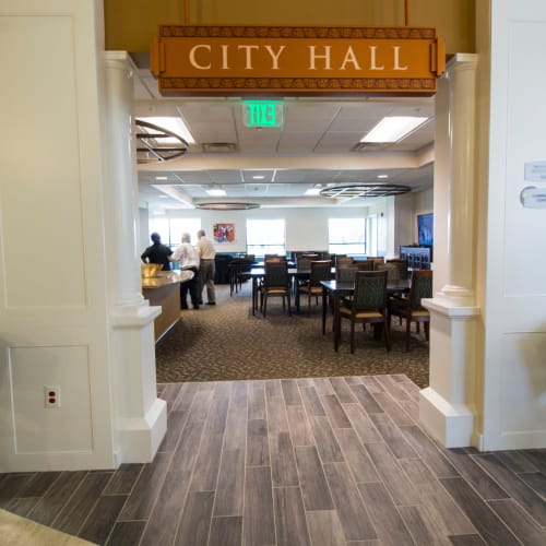 At First & Main of New Albany in New Albany, Ohio residents participate in an onsite City Hall