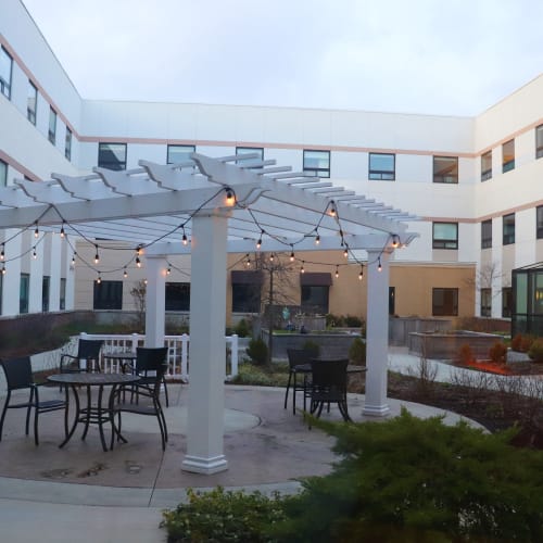 Enclosed and open outdoor courtyard at First & Main of Bloomfield Township in Bloomfield Township, Michigan