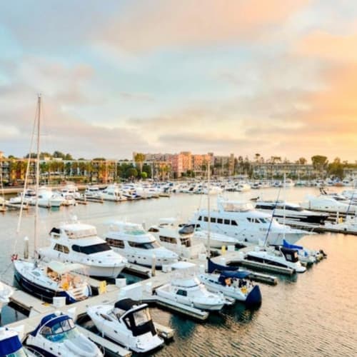 Peaceful morning at the marina at Marina Harbor in Marina del Rey, California