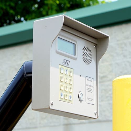 Keypad to the entrance gate at Red Dot Storage in North Huntingdon, Pennsylvania
