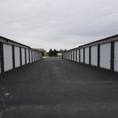 Outside access storage units at Red Dot Storage in Cortland, Illinois