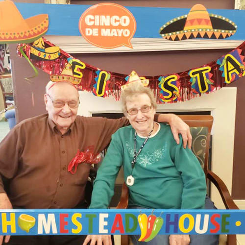 A resident couple celebrating Cinco de Mayo at Homestead House in Beatrice, Nebraska