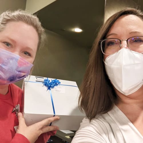 Caregivers taking COVID precautions with masks at Homestead House in Beatrice, Nebraska