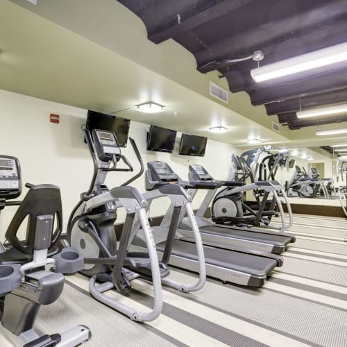 Fitness center with lots of cardio machines for residents at 1630 R St NW in Washington, District of Columbia