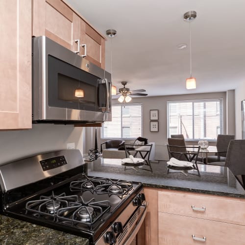 Stainless steal black appliances in the kitchen at Bristol House in Washington, District of Columbia