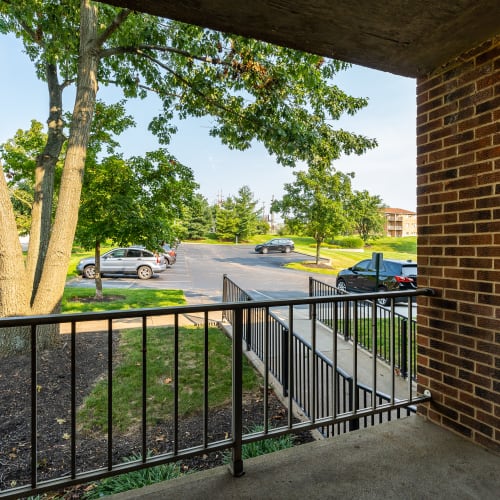 Private balcony with views of the grounds at Brixworth Apartments in Cincinnati, Ohio