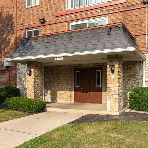 Double doors with a small porch at Vantage Pointe West Apartments in Cincinnati, Ohio