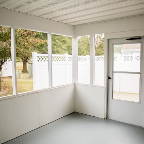 A home's covered porch at Dahlgren Townhomes in Dahlgren, Virginia