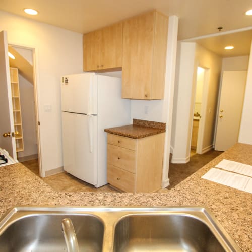 a fully equipped kitchen at River Place in Lakeside, California