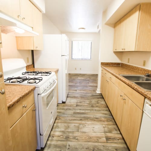 a fully equipped kitchen at Pomerado Terrace in San Diego, California