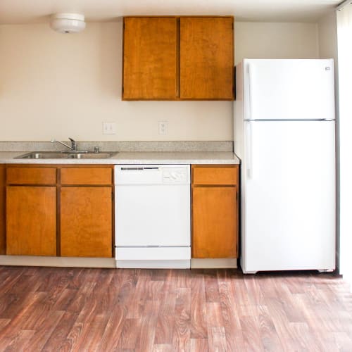 a bright kitchen at Miramar Townhomes in San Diego, California