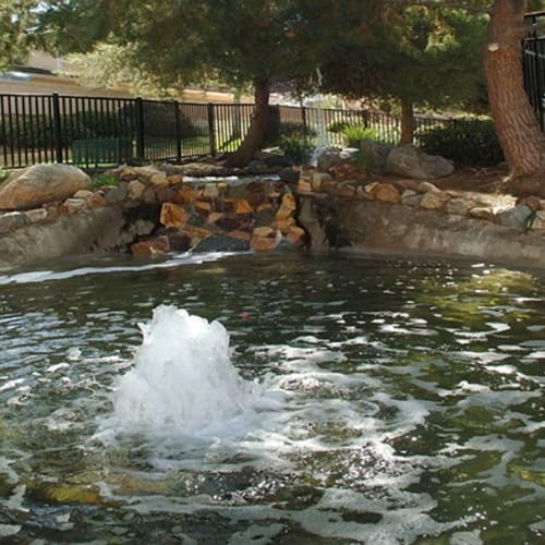a bubbling fountain at River Place in Lakeside, California