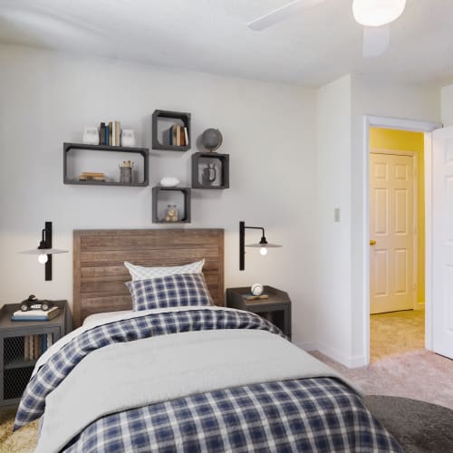 A cozy bedroom at Gela Point in Virginia Beach, Virginia