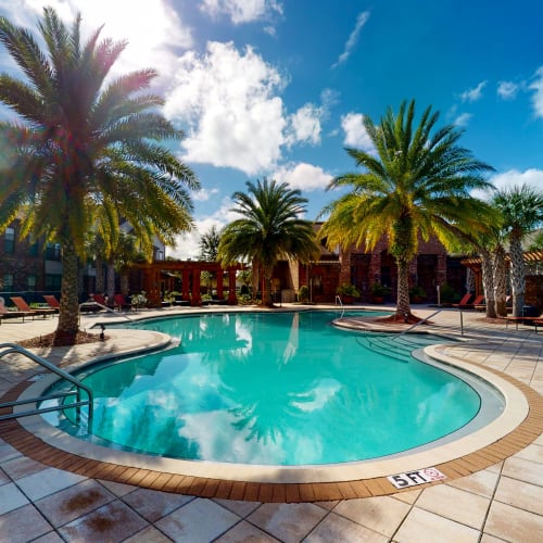 Resort-style swimming pool on a beautiful day at The Hawthorne in Jacksonville, Florida