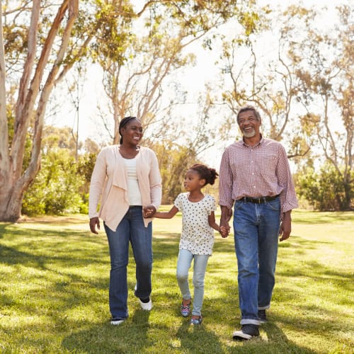 a resident family out for a walk at Sunflower Terrace in Twentynine Palms, California