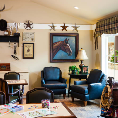 Activity room at Saddlebrook Oxford Memory Care in Frisco, Texas